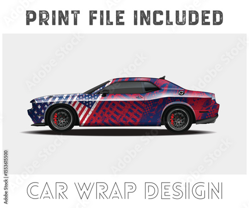 American Flag Car Wrap Design with Print File Included