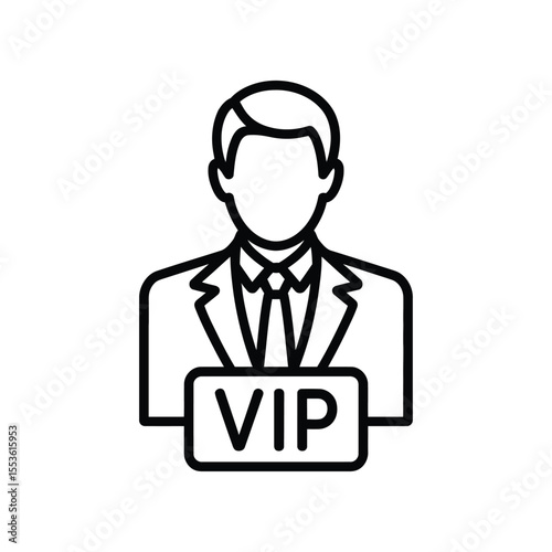 Stylized icon of a person in a suit with a vip badge