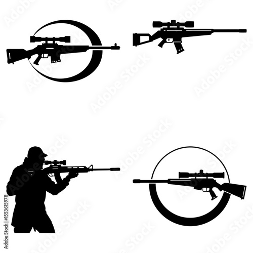 Sniper rifles with scope isolated on white background