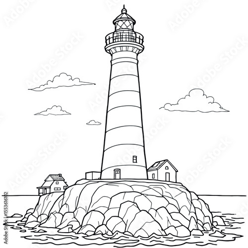 Coastal Lighthouse Scene Illustration for Coloring Fun