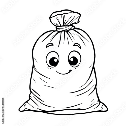 Cute Happy Trash Bag Character Kawaii Art Coloring Page Vector