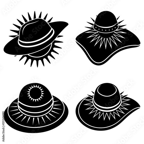 Collection of sun hats isolated on white background