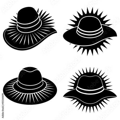 Collection of sun hats isolated on white background