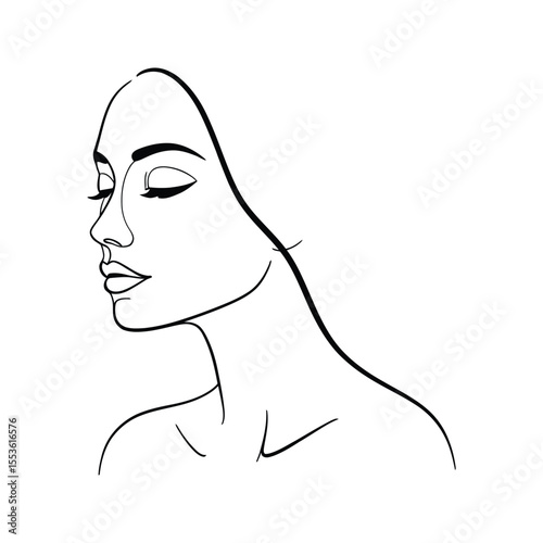 Elegant line art drawing of a womans face minimalist profile black and white female beauty illustration