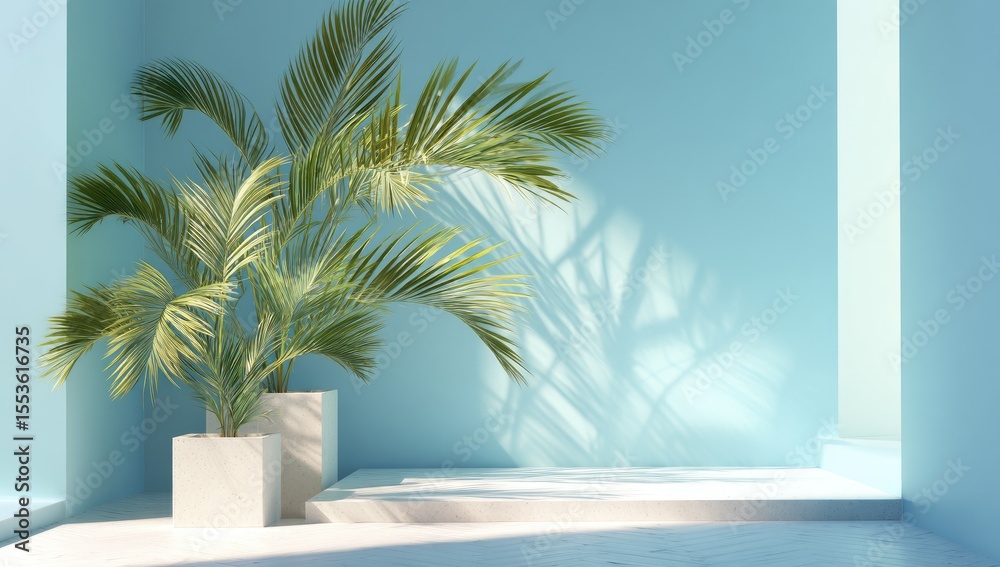 Fototapeta premium Minimalist interior scene with a palm tree