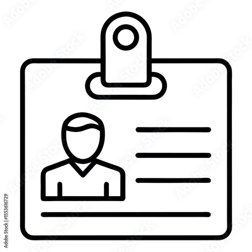 Black line art vector of a visitor badge or ID card icon. Ideal for security systems, office signage, access control visuals, corporate identity, and admin dashboards.

