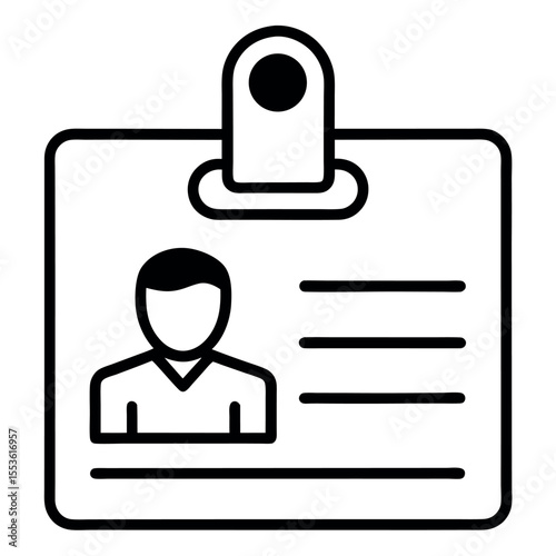 Black line art vector of a visitor badge or ID card icon. Ideal for security systems, office signage, access control visuals, corporate identity, and admin dashboards.

