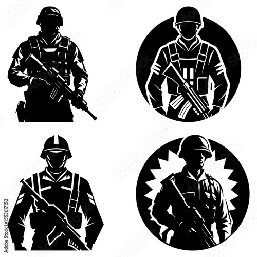 Four black and white blouses with collars and buttons in a vector graphic illustration design style