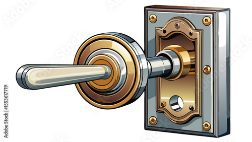 Close up Metal door handle lock isolated on white white background