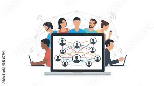 Connected People Network Illustration: Communication, Social Media, and Global Collaboration