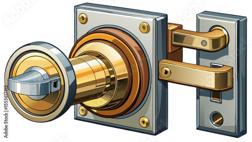 Close up Metal door handle lock isolated on white white background