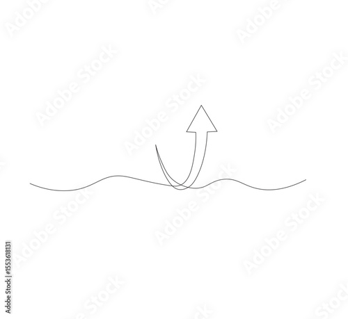 Draw a continuous line up arrow. white background.Up arrow linear icon. One line drawing background. Vector illustration. Arrow continuous line icon