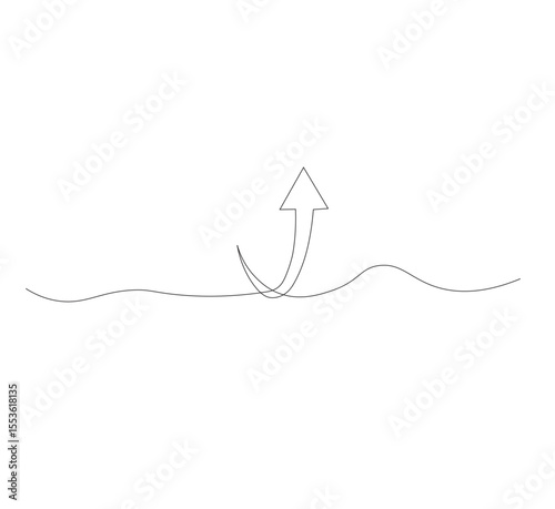 Draw a continuous line up arrow. white background.Up arrow linear icon. One line drawing background. Vector illustration. Arrow continuous line icon