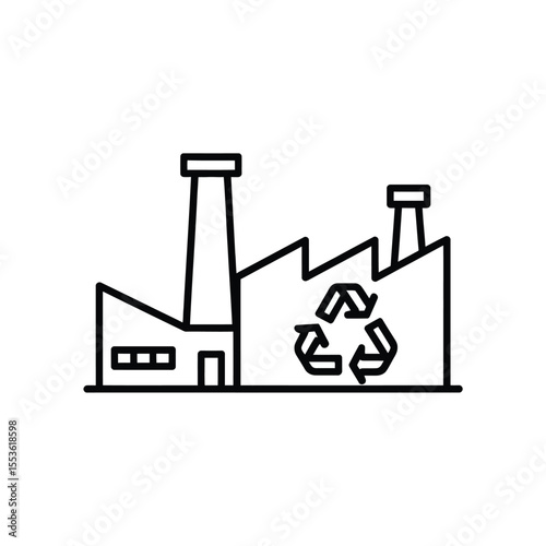 Factory building with recycling symbol icon representing green industry and sustainability