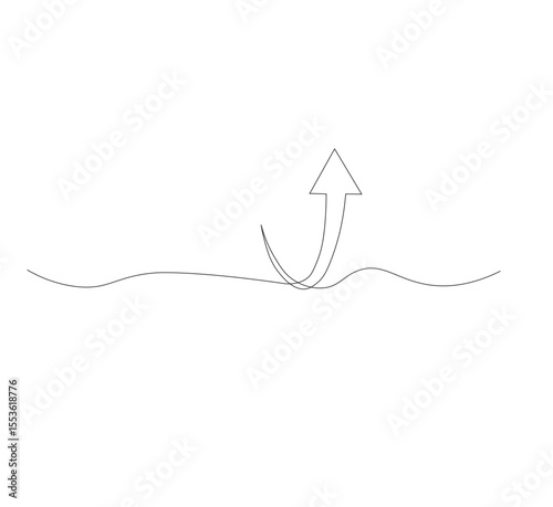 Draw a continuous line up arrow. white background.Up arrow linear icon. One line drawing background. Vector illustration. Arrow continuous line icon