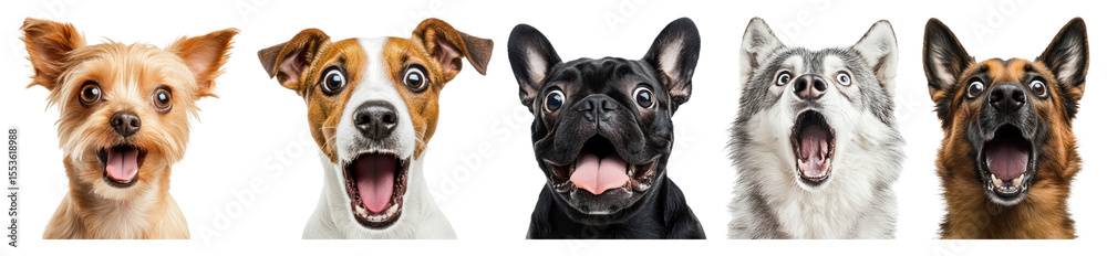Fototapeta premium PNG Excited dogs with surprised expressions, element set on transparent background