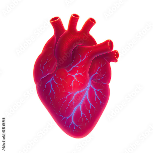 Stylized Neon Heart with Intricate Veins, Cutout Transparent PNG
