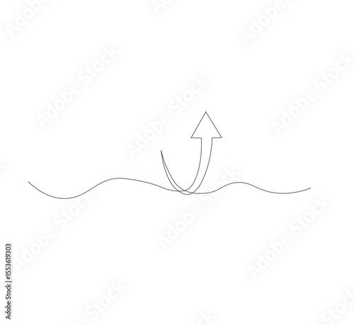 Draw a continuous line up arrow. white background.Up arrow linear icon. One line drawing background. Vector illustration. Arrow continuous line icon