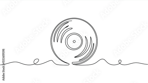 Minimalist single line drawing of a vinyl record with wavy lines