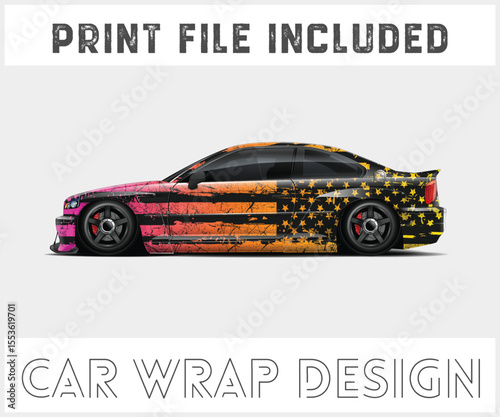 Print File Included Car Wrap Design with American Flag Theme