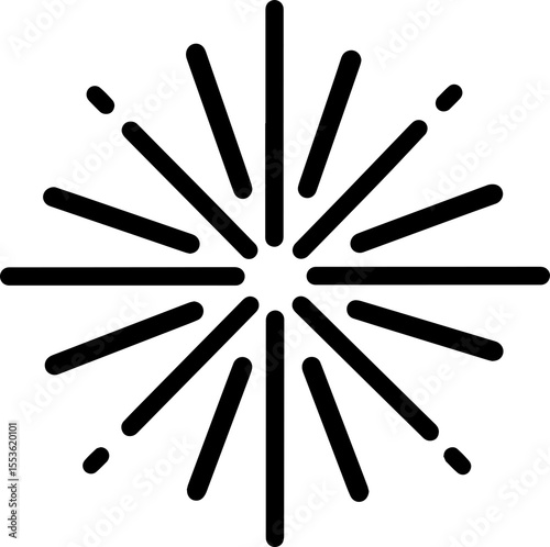 Simple black outline icon of a starburst or light ray, perfect for celebrations, explosions, sparkle effects, or dynamic visual elements isolated.

