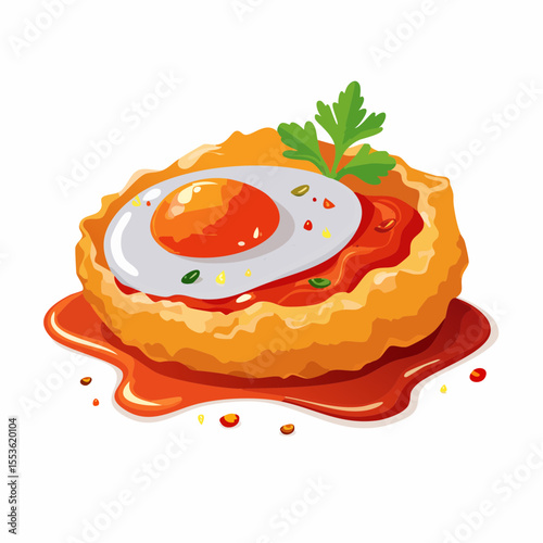 Delicious egg tart with spicy sauce kitchen food photography cozy close-up culinary delight