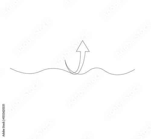 Draw a continuous line up arrow. white background.Up arrow linear icon. One line drawing background. Vector illustration. Arrow continuous line icon