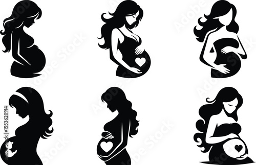 Pregnant mother bundle silhouette icon vector art