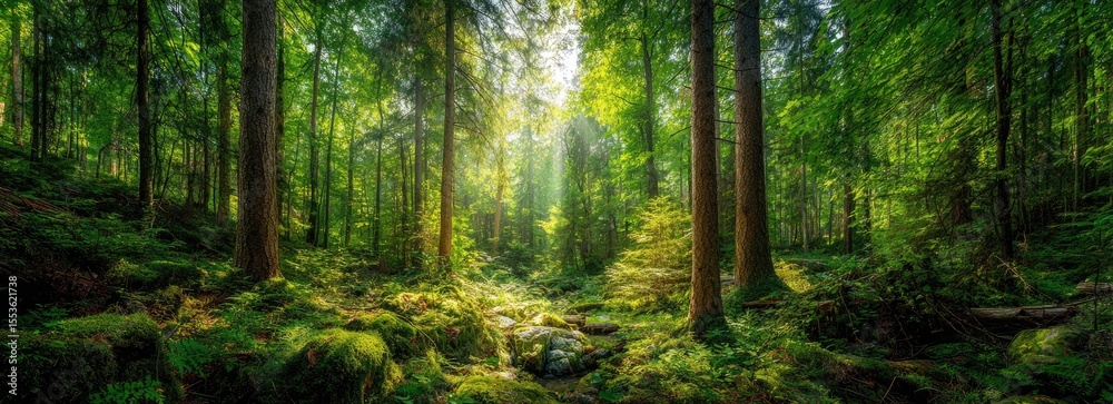 Obraz premium Lush forest floor bathed in sunlight (1)