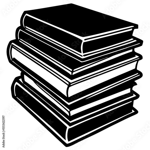 Educational stack of books silhouette for students, librarians, and designers creating school-themed print or digital content.

