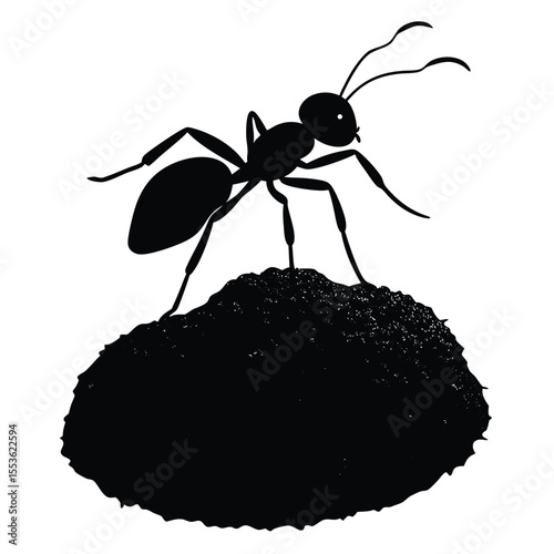 Ant paused on a mossy stone, viewed from behind.