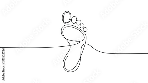 Minimalist single line drawing of a human footprint on a white background