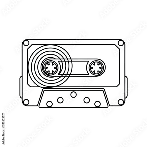 Simple outline drawing of a vintage audio cassette tape on a white background