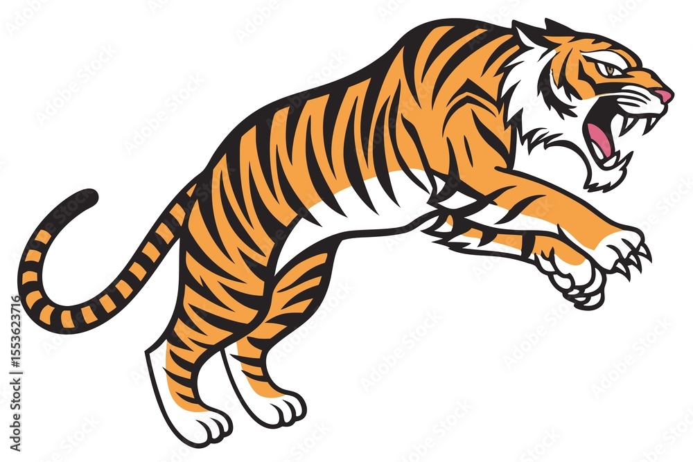 Obraz premium A fierce tiger in a dynamic pose, clean and detailed vector illustration