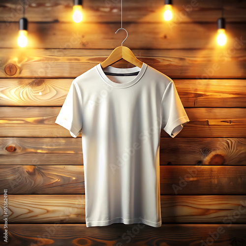 Wallpaper Mural White tshirt hanging on a wooden hanger against a rustic background Torontodigital.ca