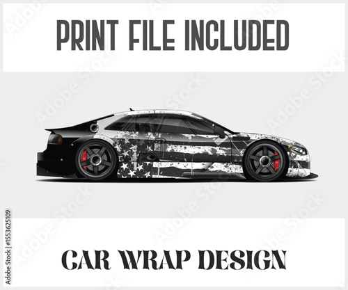 Black and White Car Wrap Design with Print File Included