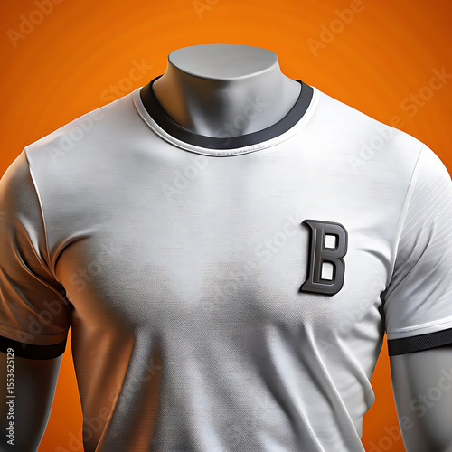 Wallpaper Mural A white tshirt with a black letter b on the chest is shown on a mannequin against an orange background Torontodigital.ca