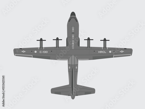 C-130 hercules, military technology illustration of fighter aircraft, modern bomber type fighter aircraft with details. isolated bomber for study and poster