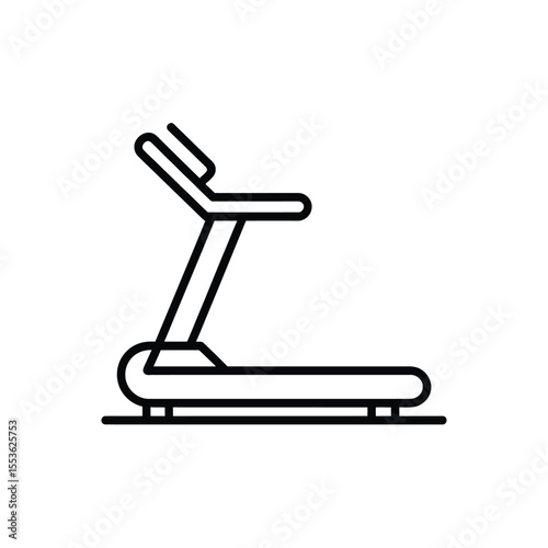 Simple black line art icon of a modern treadmill on a white background