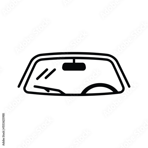 Stylized black and white icon of a car windshield with a rearview mirror
