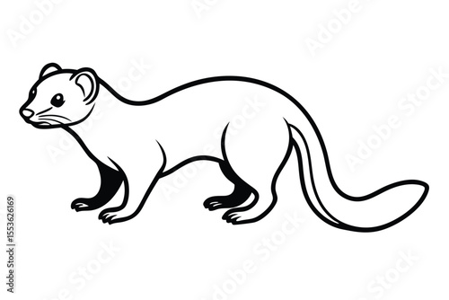 Animated ferret outline poses gracefully with a curious gaze over its shoulder in monochrome