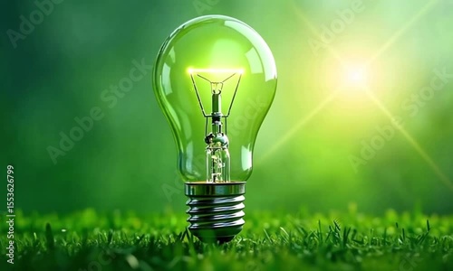 Light Bulb on Grass Symbolizing Green Energy Concept
