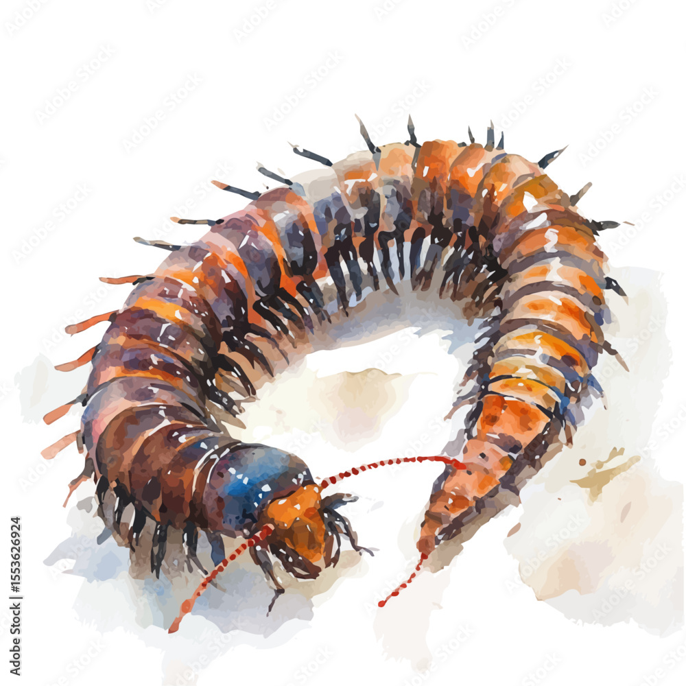 Fototapeta premium watercolor of A Mother Centipede With Her Kid, vector, isolated on a white background.