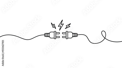 Two electrical plugs disconnected with lightning bolts symbolizing power or connection loss