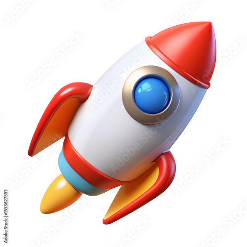 Cartoon rocket ship 3d render isolated on transparent background
