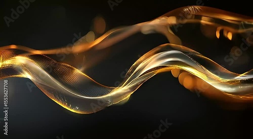 Abstract Golden Waves Flowing On Black Background With Bokeh Effect