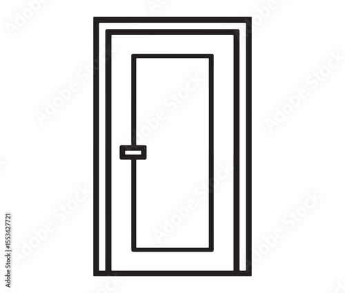 Open door isolated on white background. Minimal line art door illustration.