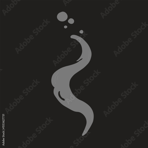 A stylized grey smoke or vapor illustration, rising with subtle bubbles, on a dark background. Ideal for themes of mystery, magic, scent, gas, or abstract natural phenomena.