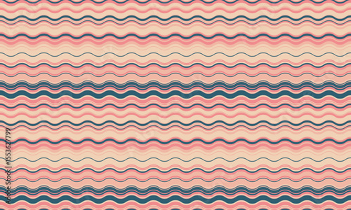 Abstract background with wavy stripes in vibrant colors, creating a rippled, liquid effect. Smooth curves and textured lines add elegance, vitality, and creativity. Ideal for wallpaper or textile.