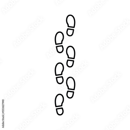 Black outline of footprints walking in a staggered pattern on a white background